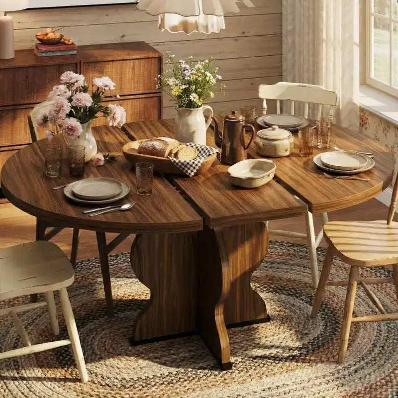 Tavolo da Pranzo Allungabile con Robusta Struttura in Legno per Sala da Pranzo, Cucina