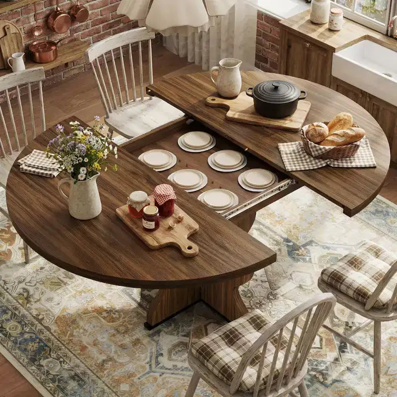 Tavolo da Pranzo Allungabile con Robusta Struttura in Legno per Sala da Pranzo, Cucina