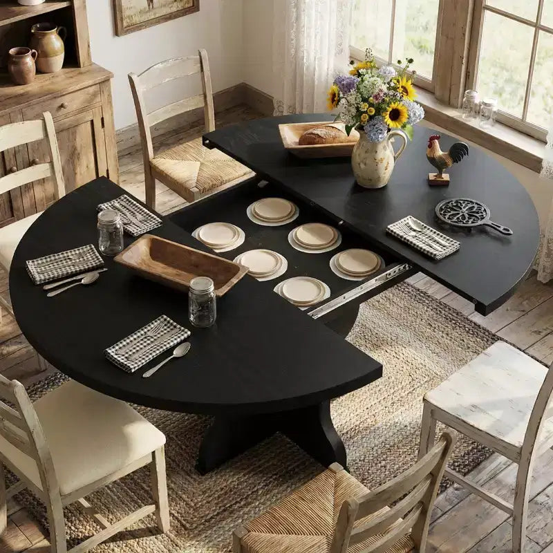 Tavolo da Pranzo Allungabile con Robusta Struttura in Legno per Sala da Pranzo, Cucina