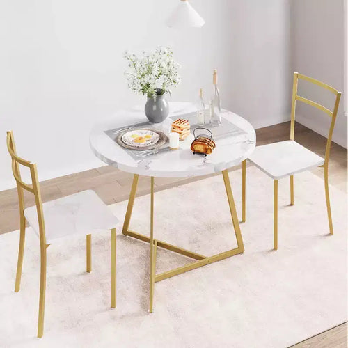 2-Person Round Kitchen Table Set  Modern Dining Table with 2 Chairs, Metal Frame  for Small Spaces, Apartment