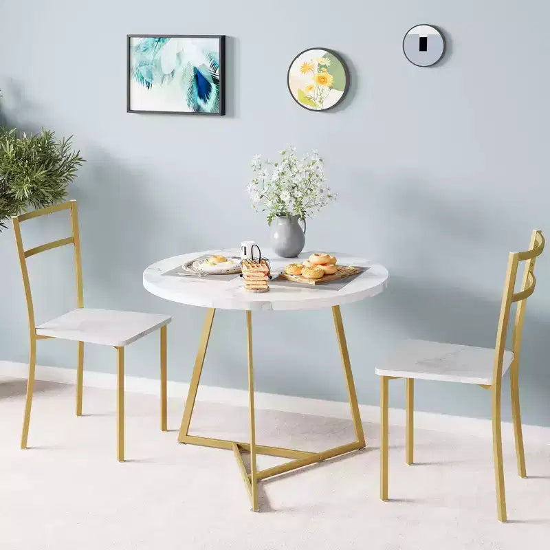 Tavolo da Cucina Rotondo per 2 Persone, Tavolo da Pranzo Moderno con 2 Sedie, Struttura in Metallo per Piccoli Spazi, Appartamento
