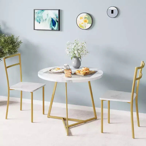 Tavolo da Cucina Rotondo per 2 Persone, Tavolo da Pranzo Moderno con 2 Sedie, Struttura in Metallo per Piccoli Spazi, Appartamento