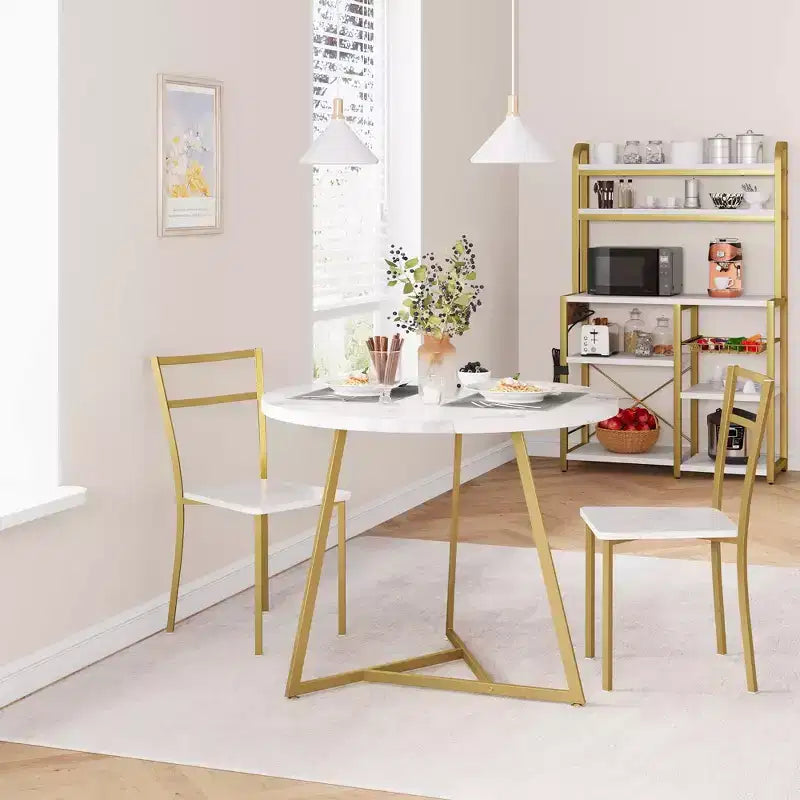 Tavolo da Cucina Rotondo per 2 Persone, Tavolo da Pranzo Moderno con 2 Sedie, Struttura in Metallo per Piccoli Spazi, Appartamento