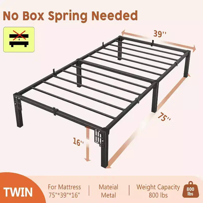 Struttura letto a piattaforma in metallo alta 40 cm, capacità 360 kg, non necessita di rete, assemblaggio senza viti con doghe rinforzate