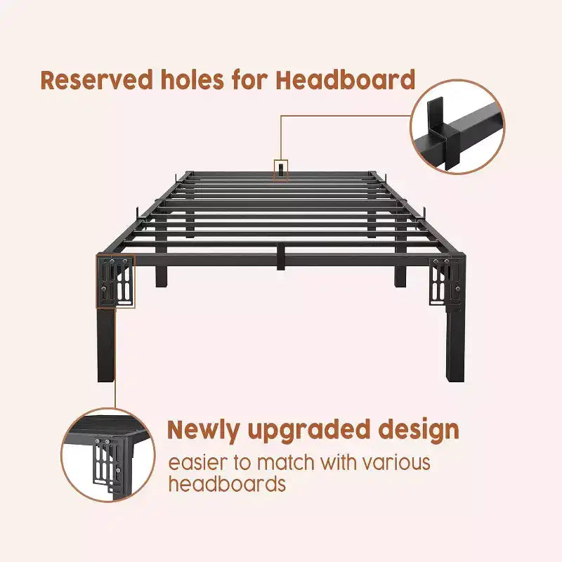 Struttura letto a piattaforma in metallo alta 40 cm, capacità 360 kg, non necessita di rete, assemblaggio senza viti con doghe rinforzate