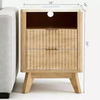 Comodino piccolo da 45,7 cm con stazione di ricarica, piano in finto marmo, comodino a 2 cassetti in rovere, comodino moderno curvo per camera da letto/soggiorno