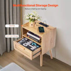Comodino in Rattan con Cassetto e Ripiano Aperto, Tavolino da Comodino Bohemien