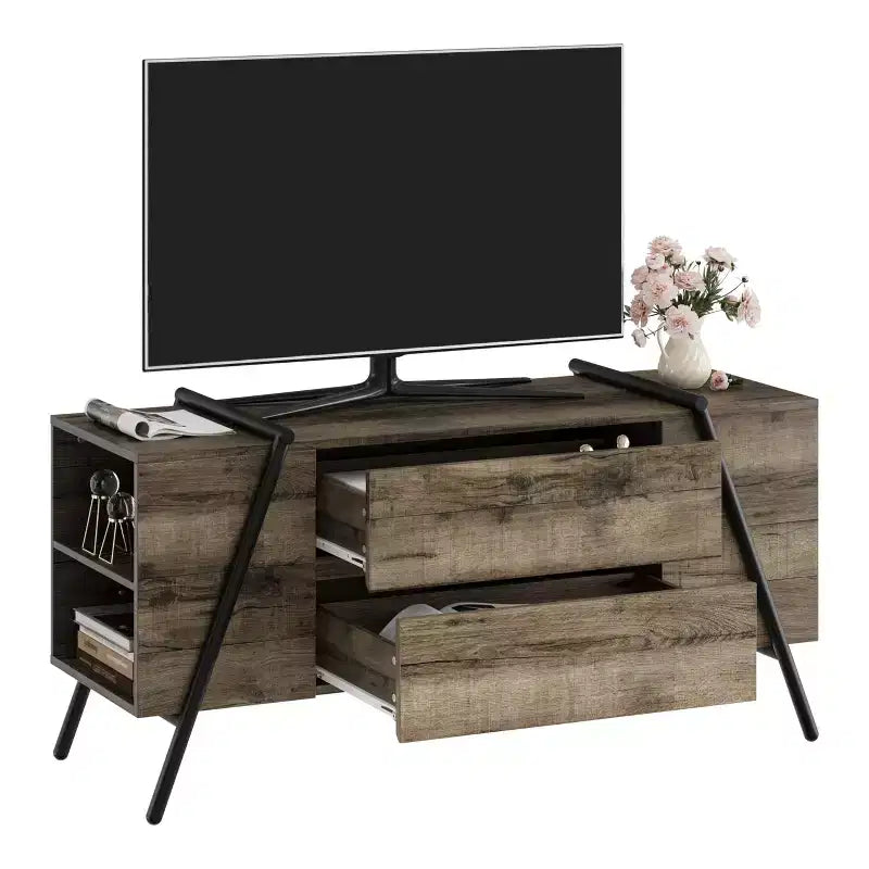 Mobile Porta TV per Televisori Fino a 60 pollici, Moderno Centro di Intrattenimento con Cassetti e Gambe Metalliche a U, Consolle Multimediale per Soggiorno