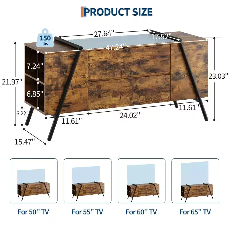 Mobile Porta TV per Televisori Fino a 60 pollici, Moderno Centro di Intrattenimento con Cassetti e Gambe Metalliche a U, Consolle Multimediale per Soggiorno
