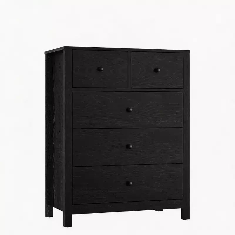 Comò moderno in rovere naturale, con 5 cassetti profondi, doppio cassettone in legno per camera da letto, cameretta, ingresso, corridoio
