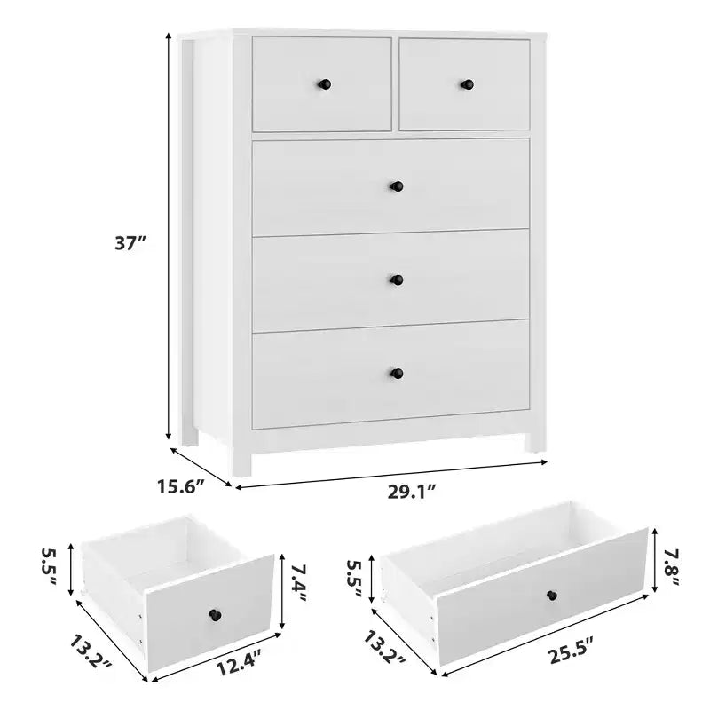 Comò moderno in rovere naturale, con 5 cassetti profondi, doppio cassettone in legno per camera da letto, cameretta, ingresso, corridoio