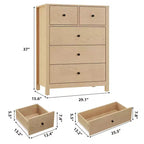 Comò moderno in rovere naturale, con 5 cassetti profondi, doppio cassettone in legno per camera da letto, cameretta, ingresso, corridoio