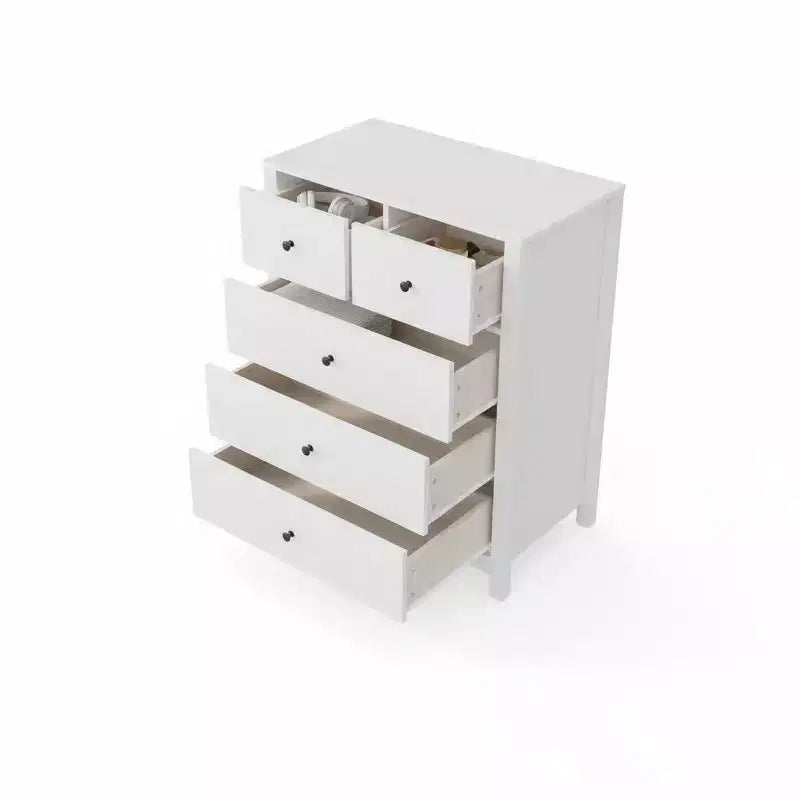 Comò moderno in rovere naturale, con 5 cassetti profondi, doppio cassettone in legno per camera da letto, cameretta, ingresso, corridoio