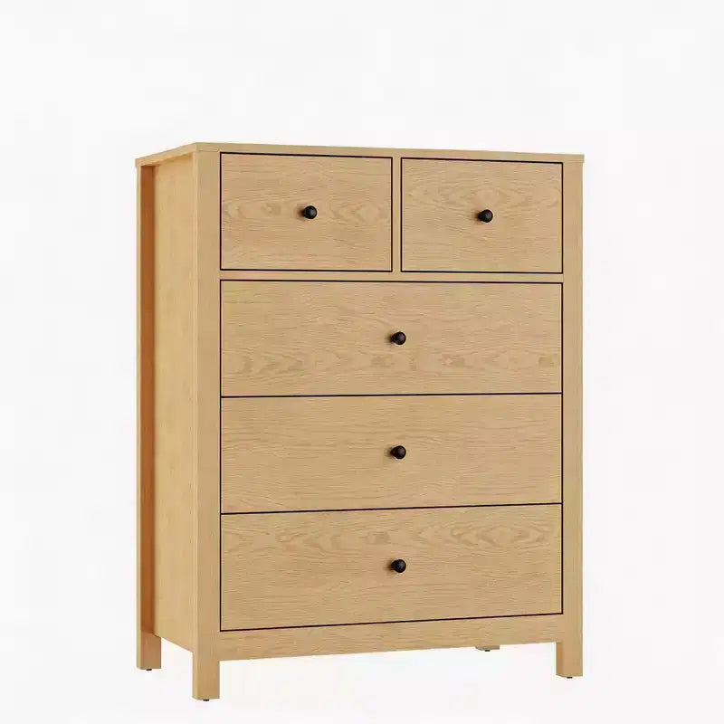 Comò moderno in rovere naturale, con 5 cassetti profondi, doppio cassettone in legno per camera da letto, cameretta, ingresso, corridoio