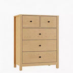 Comò moderno in rovere naturale, con 5 cassetti profondi, doppio cassettone in legno per camera da letto, cameretta, ingresso, corridoio