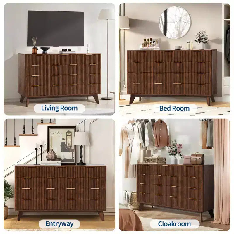 Cassettiera a 9 cassetti scanalata, cassettiera in legno con motivo a onde scanalate, cassettiera moderna per TV, per camera da letto, soggiorno, ingresso