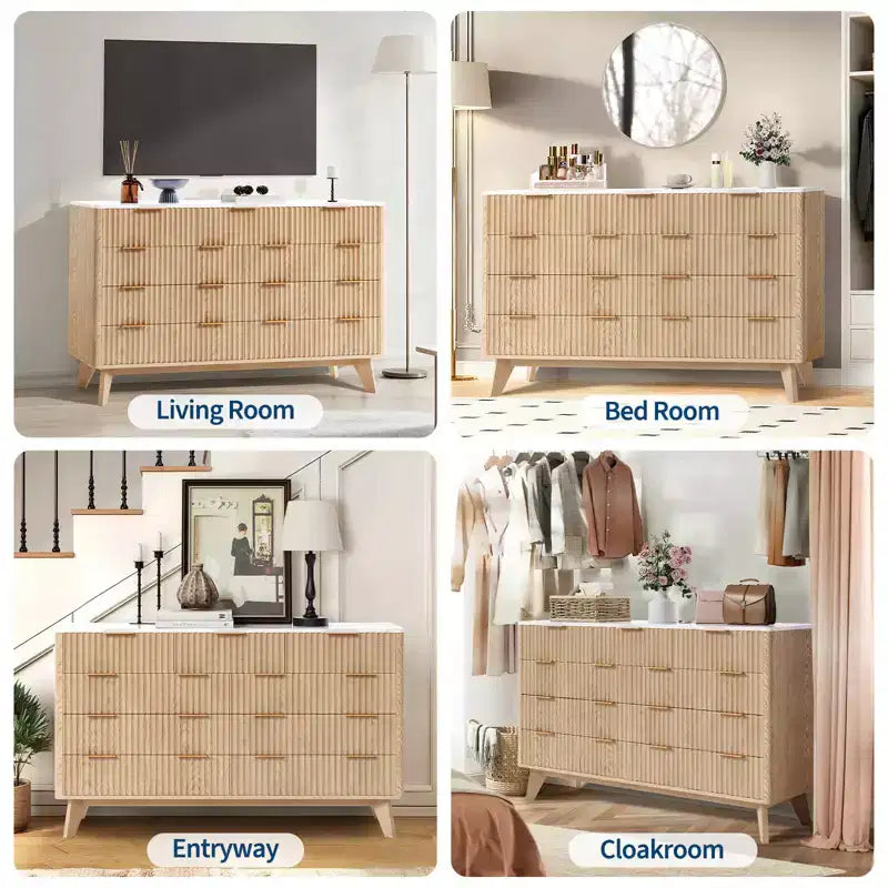 Cassettiera a 9 cassetti scanalata, cassettiera in legno con motivo a onde scanalate, cassettiera moderna per TV, per camera da letto, soggiorno, ingresso