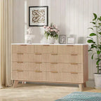 Fluted 9 Drawers Dresser, Wooden Chest of Drawers with Fluted Wave Pattern, Modern TV Stand Dresser, for Bedroom, Living Room, Entryway