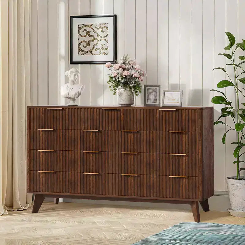 Cassettiera a 9 cassetti scanalata, cassettiera in legno con motivo a onde scanalate, cassettiera moderna per TV, per camera da letto, soggiorno, ingresso