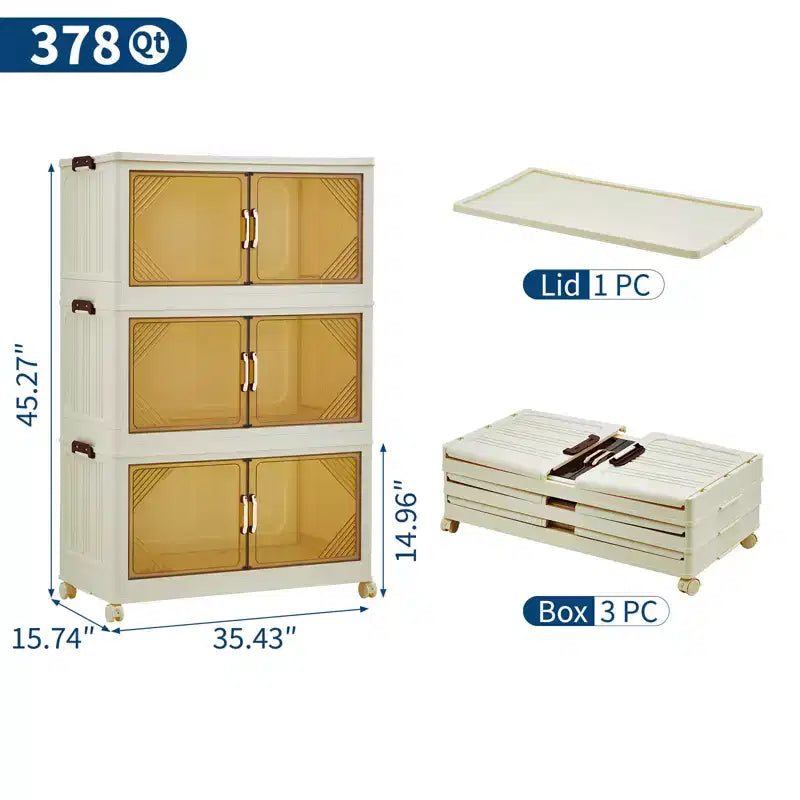 Contenitore impilabile compatto in plastica con coperchio, cassetto portaoggetti pieghevole, sportelli magnetici, per casa, ufficio