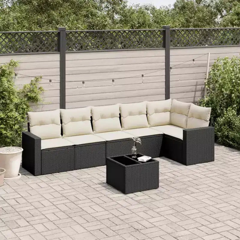 Divano da Giardino Nero e Bianco Crema 7 Pezzi