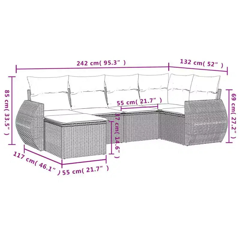 Divano da Giardino Nero in Rattan PE Grande Modulare 6 Pezzi