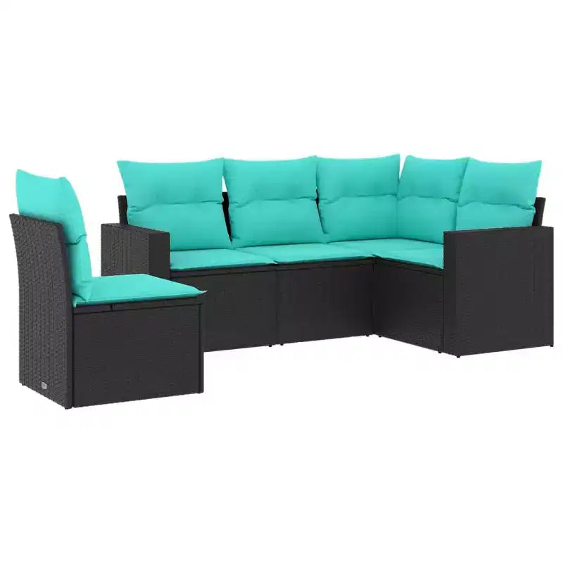 vidaXL 5 Piece Patio Sofa Set with Cushions Black Poly Rattan