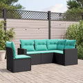 Divano da giardino 5 pezzi con cuscini in polyrattan nero