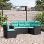 Divano da giardino 5 pezzi con cuscini in polyrattan nero