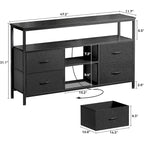 Mobile TV a LED con prese di corrente, 4 cassetti e ripiano aperto, finitura in PU nero