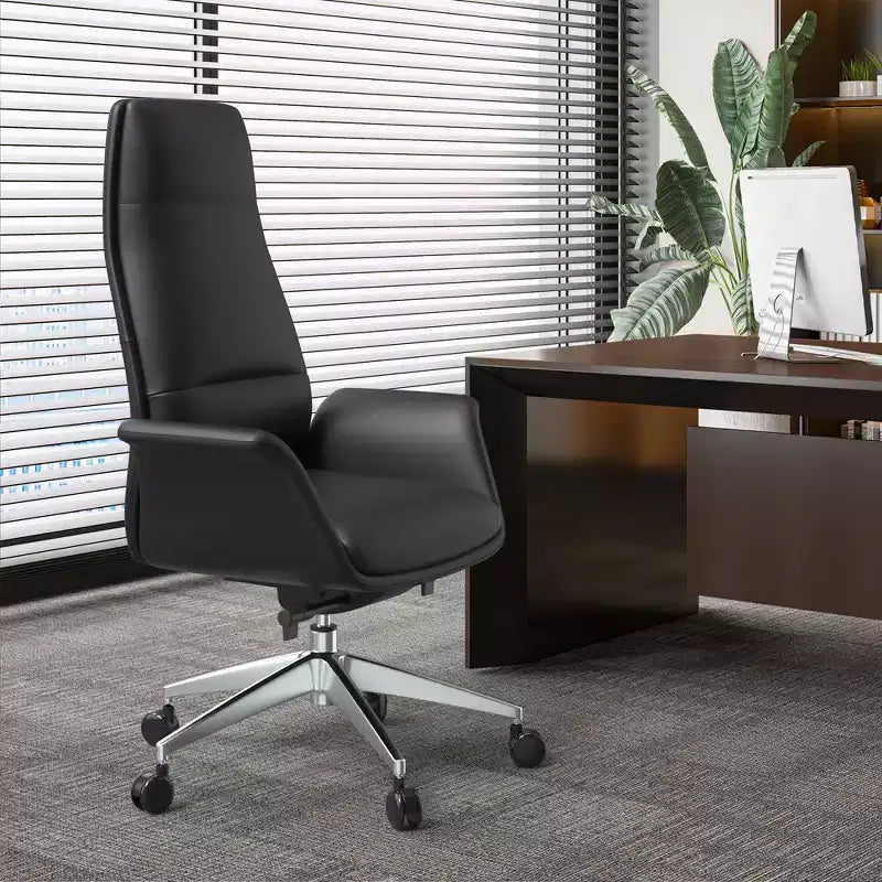 Sedia da ufficio Summit High-Back in pelle vegana con telaio in alluminio, girevole e inclinabile, sedia ergonomica regolabile da scrivania per ufficio domestico