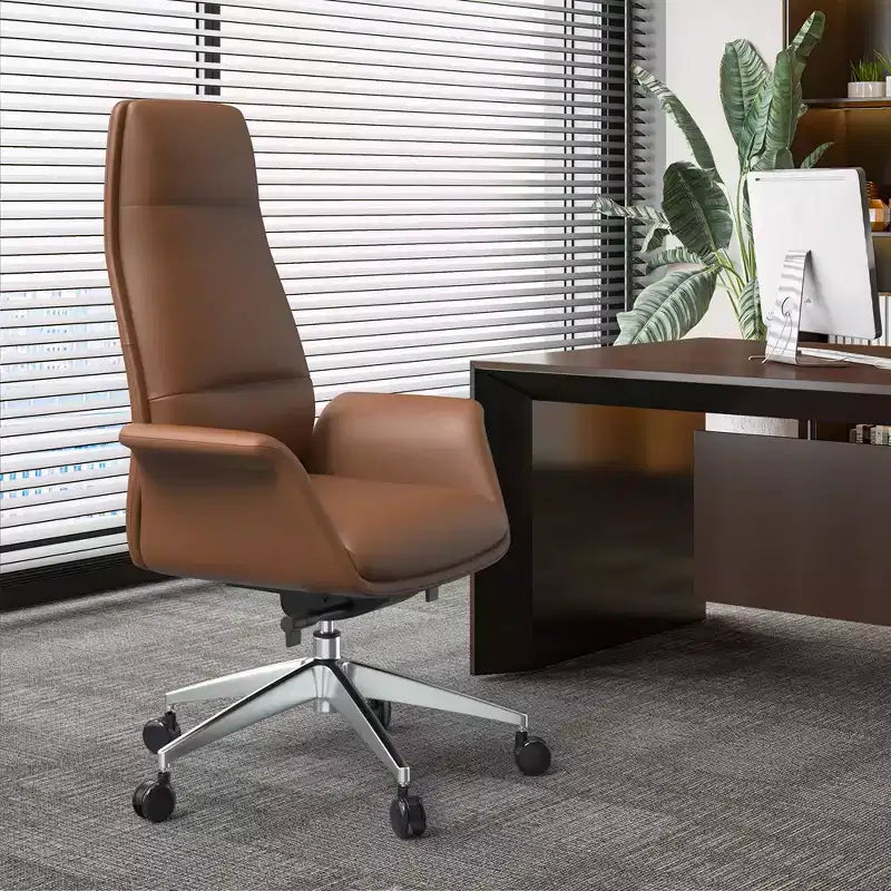 Sedia da ufficio Summit High-Back in pelle vegana con telaio in alluminio, girevole e inclinabile, sedia ergonomica regolabile da scrivania per ufficio domestico