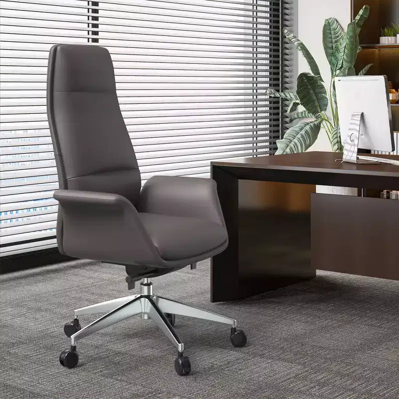 Sedia da ufficio Summit High-Back in pelle vegana con telaio in alluminio, girevole e inclinabile, sedia ergonomica regolabile da scrivania per ufficio domestico