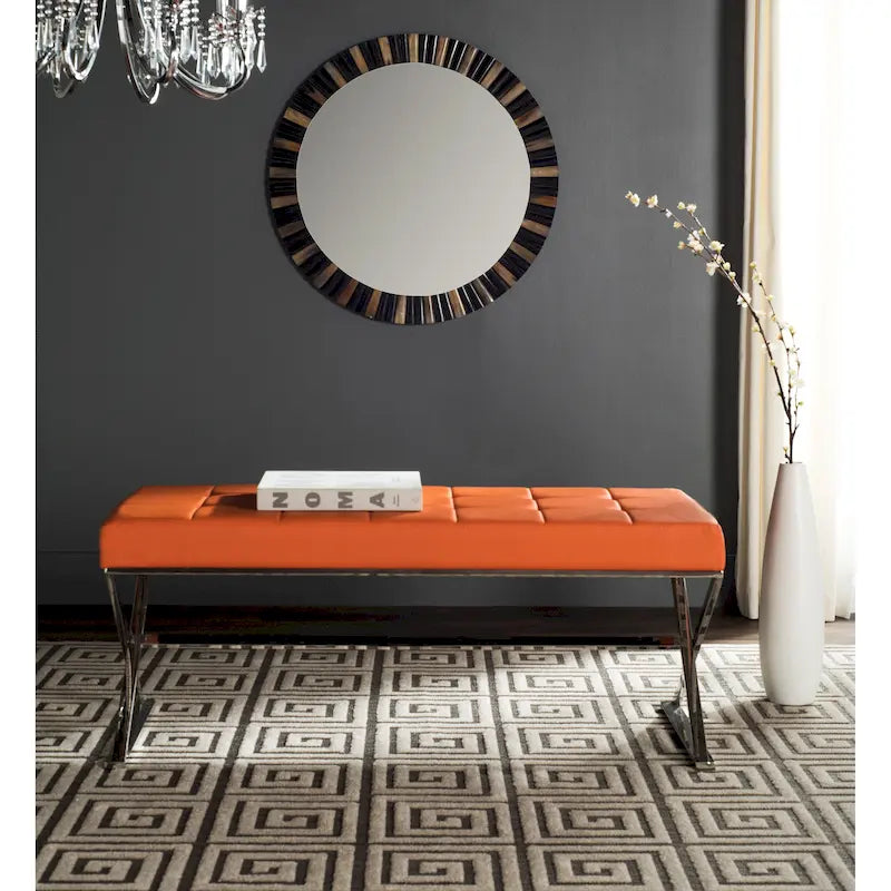 Panca trapuntata moderna Glam Lorayne Safavieh grigia - 43Wx18Dx18H