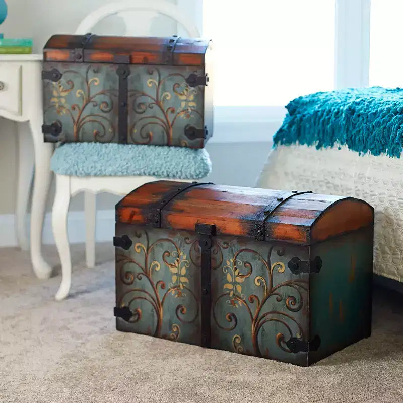 Baule Decorativo Vintage, Grande, Sandalo e Blu Vintage