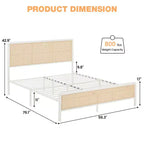 Struttura letto in rattan con testiera illuminata a LED, struttura letto in canna in stile bohémien con supporto a doghe in acciaio resistente, nessun bisogno di rete, bianca